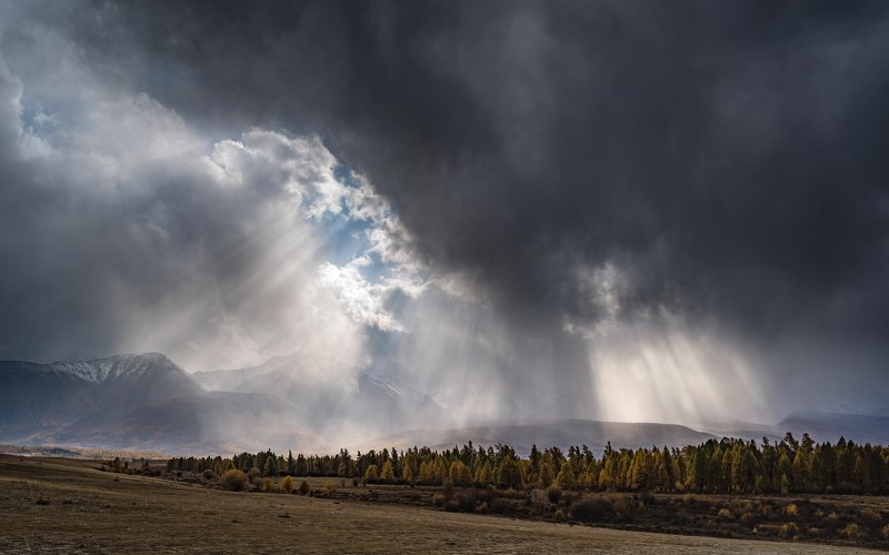 горы, алтай, горный алтай, пейзаж, природа, россия, ник васильев, красота, солнце, лучи, ненастье, курай, курайская степь Солнечный дождьphoto preview