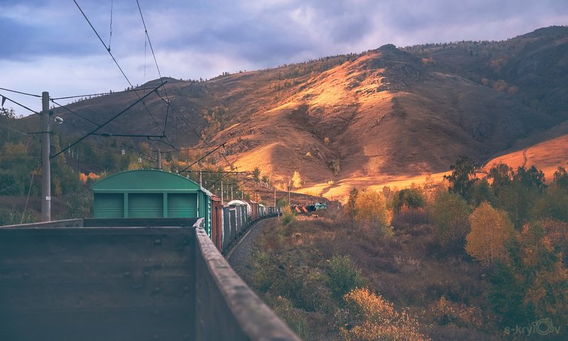 поезд, вагон, ржд, железная дорога, горы, закат photo preview