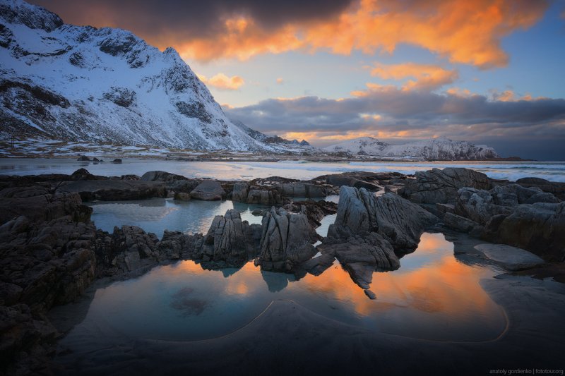 пейзаж, природа, море, норвегия, лофотены Skagsanden Beach фото превью
