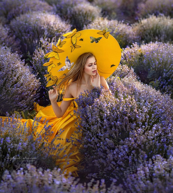 portreit, people, girl, butterfly, yellov, lavender, woman, irinadzhul, dzhulirina Butterflyphoto preview