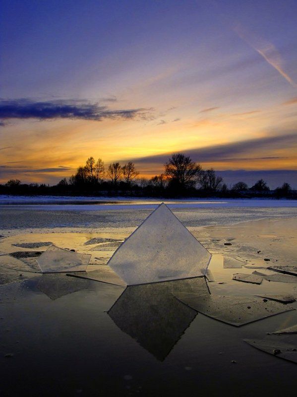 лёд, вечер, зима, облока Ледянное спокойствие фото превью