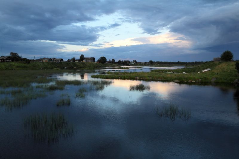 карелия, шуерецкое, 2012, река, деревня, поморы, синева, вечер, сыро, перед, дождем Синева фото превью