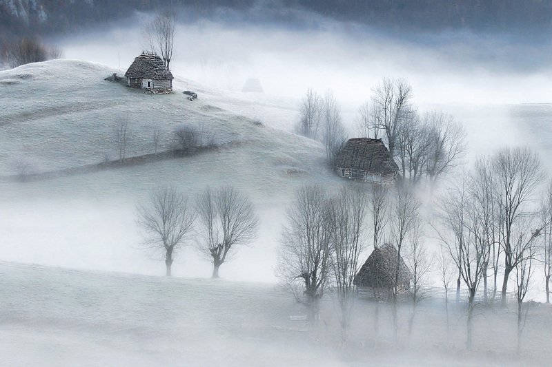 landscape, nature, village, frost, mountains, house, rural A Frozen Moment in Timephoto preview