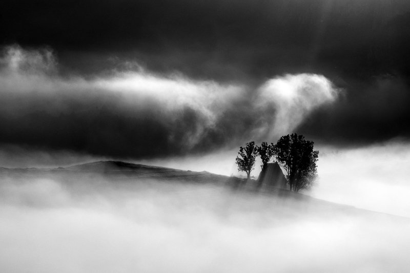 nature, house, fog, sky, minimal Between Heaven and Earthphoto preview