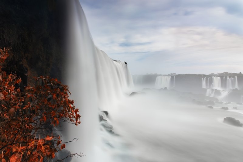 bridge, river, morning, blue, water, fog, scenic, landscape, sky, waterfall, red, autumn, brasil, argentina Iguazu Fallsphoto preview
