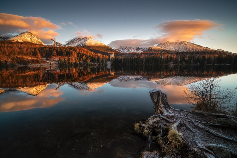 #slovakia, #lake, #tatry, #tatra, #mountains, #winter, #snow, #reflection, #reflections, #landscape Sunrise at Strbske Plesophoto preview