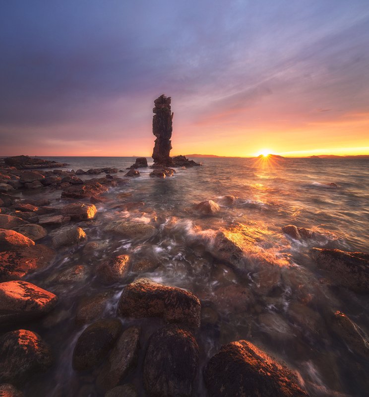 закат краски свет море остров шкота кекур камни волны пейзаж вечер морской пейзаж россия владивосток фото Закат на Шкота.photo preview