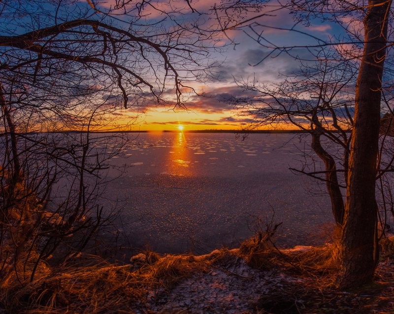 закат, рубское озеро, ивановская область Первый день зимыphoto preview
