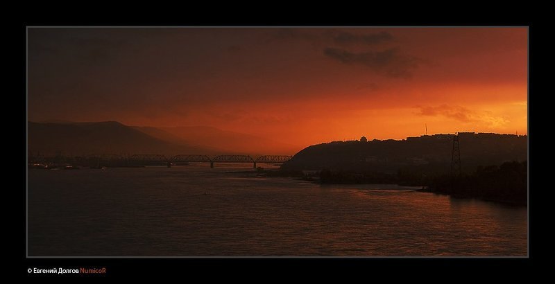 закат, горы. мост, енисей ***photo preview