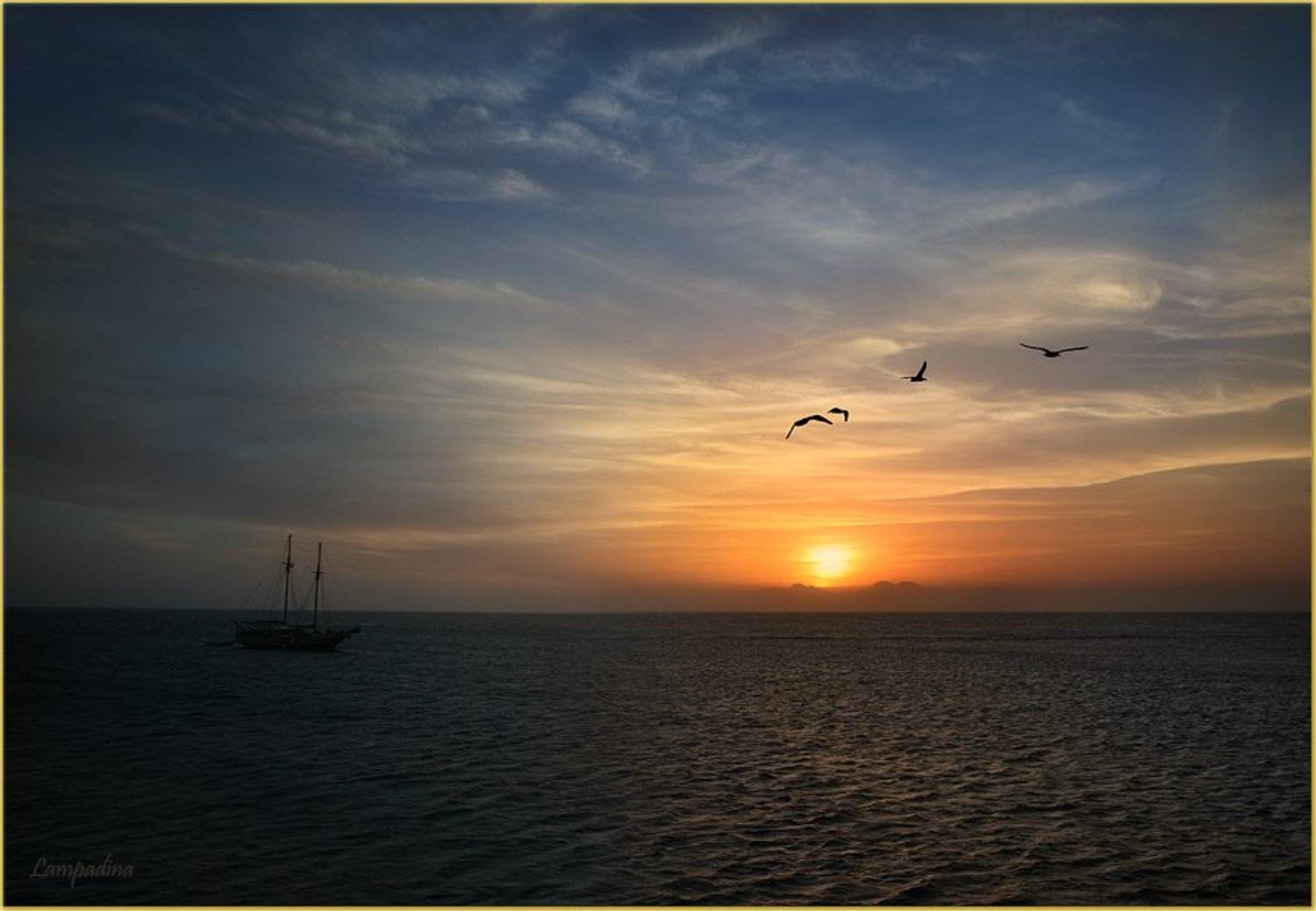 красное море, судан, закат, яхта, чайки, lampadina