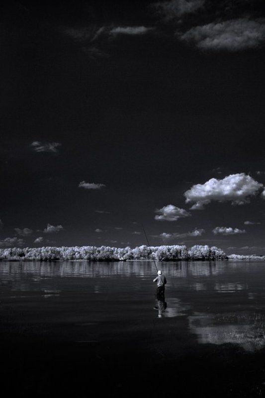 река, рыбак, ик инфракрасная рыбалка... фото превью