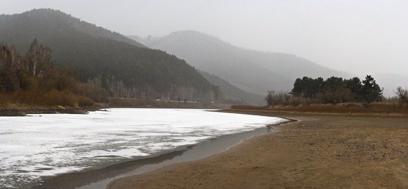 бурятия, река, селенга, весна, снег, лед, панорама * * *photo preview