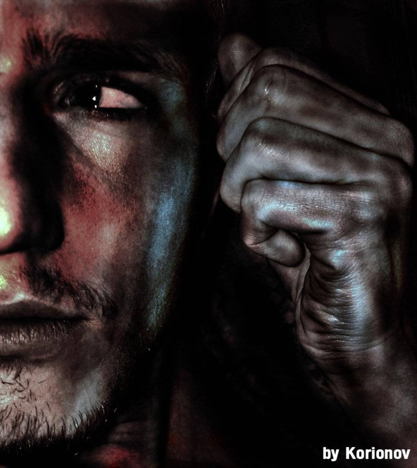 мужчина, кулак, лицо, глаз, метал, Игорь Корионов