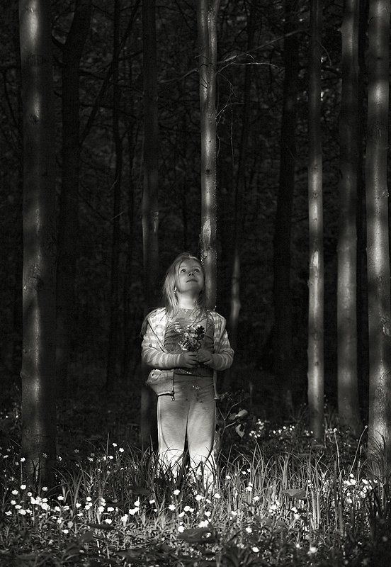 маленькая девочка в темном лесуphoto preview