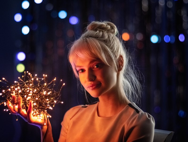 портрет,  женский портрет, девушки, прекрасное, огни, праздник, зенитар Новогодние огни...photo preview