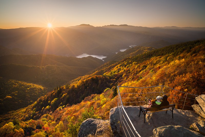 First rays of the rising sun above Bekovi rocks, Bulgariaphoto preview