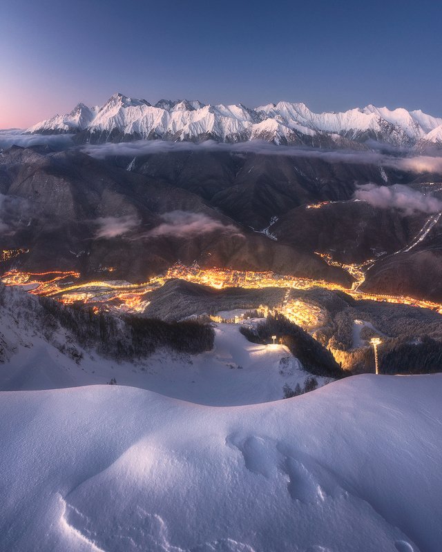 горы, снег, зима, кавказ, пейзаж, красная поляна Огни Красной Поляныphoto preview