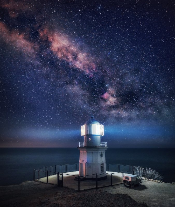 Маяк, мыс, Меганом, ночь, млечный путь, Маяк на мысе Меганомphoto preview