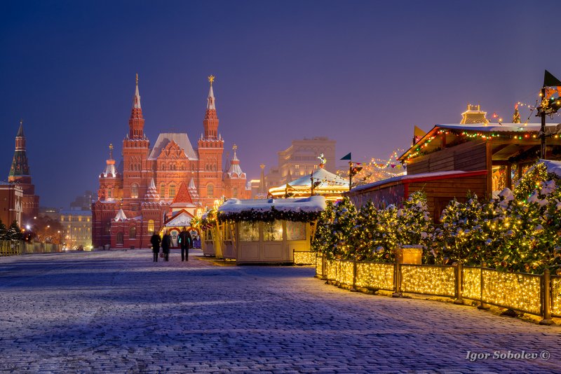 Исторический музей, Москва, Красная площадь, утро, зима, History Museum, Moscow, Red Square, morning, winter Зимняя ночь на Красной площадиphoto preview