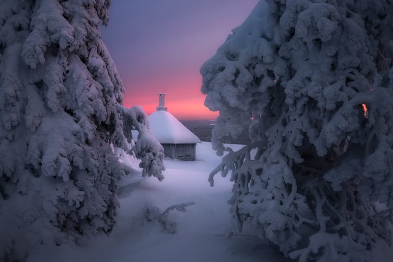 утро, снег, зима, рассвет, финляндия Зыбкий северный рассветphoto preview