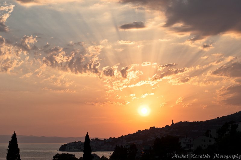 sunset, ,sunlight, ,sunrays, ,town, ,summer, ,season, ,shadow, , Sunset over townphoto preview
