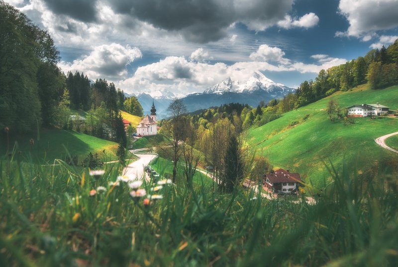 landscape,alps,mountains,church,travel,beautiful,bavaria Milkaphoto preview