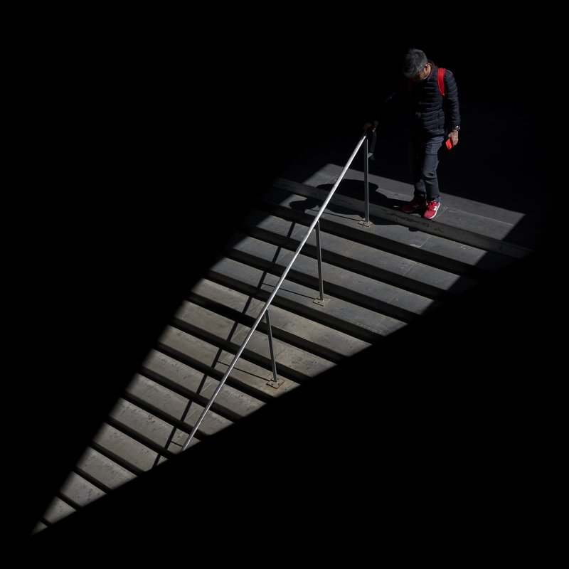 station, metro, red, smartphone, stairs, shadows the light shows your the right wayphoto preview