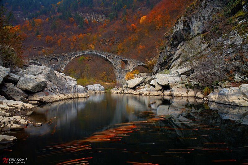 landscape, bridge, autumn, tears, leaves, water, river, mountain, forest, colors, bulgaria, ardino, nsirakov Осенние слезыphoto preview