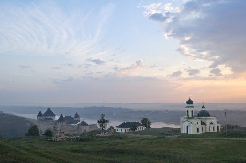 хотинська фортеця, хотинський національний природний парк, дністер, днестр, утро, рассвет Хотинскька фортецяphoto preview