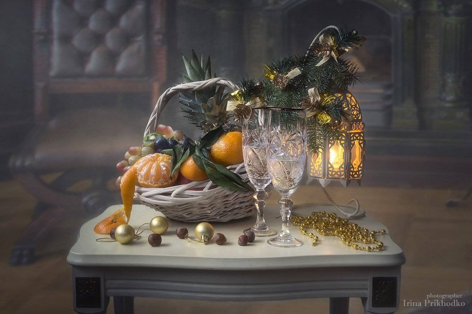 натюрморт, праздник, новый год, рождество, шампанское, фрукты, декор, Ирина Приходько