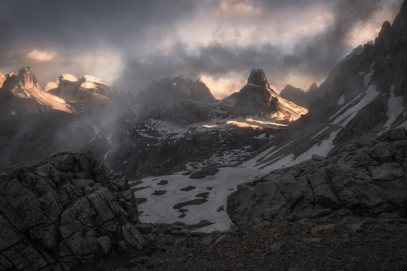 alps, Awakening, Beauty, Chalk Stone, Cliffs, Clouds, Dolomites, Drei Zinnen Hütte, fog, Fogg, foggy, Forcella Lavaredo, hiking, Italy, Klimbing, mist, Misty, morning, Morning Glow, Mountain Range, Mountain Top, Mountaineers, mountains, nature, outdoors,  Alpine Mysticismphoto preview