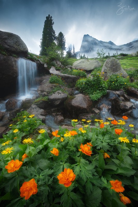 панорама, пейзажи, горы, цветы, облака, водопад, закат, рассвет, сибирь, ергаки, mountains, landscape, sky, sunrise, nature, waterfall, sunset, flowers, siberia, nikon, clouds, sky Пейзажи природного парка Ергакиphoto preview
