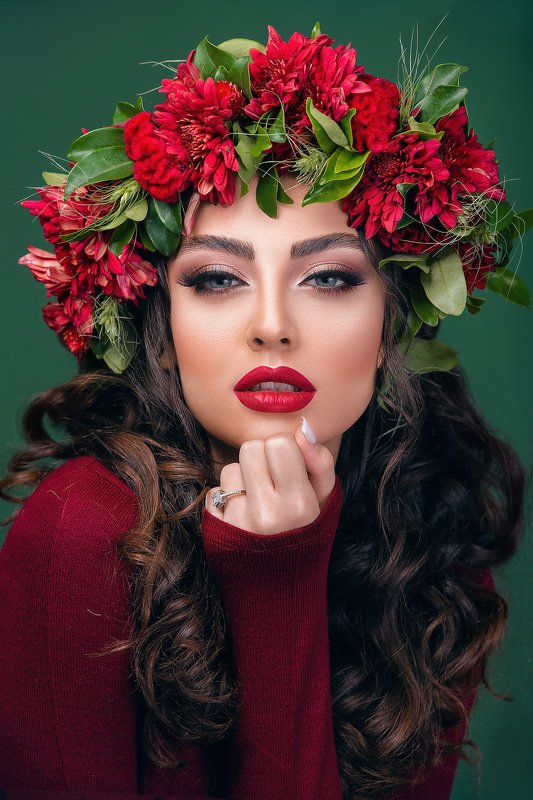 portrait, red,girl,fashion,makeup,beauty Lady In Redphoto preview