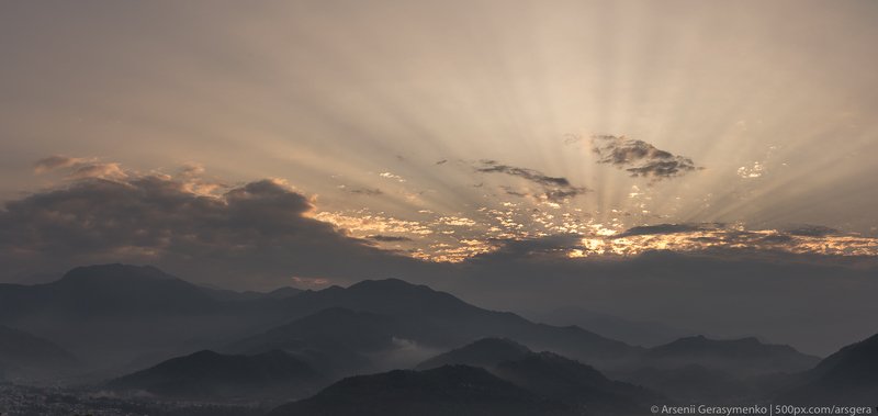 panoramic, sunset, dawn, nature, landscape, tree, sky, outdoors, sun, no person, mountain, evening, dusk, fog, fair, weather, horizontal, light, hill, cloud, scenic, nepal, himalayas, trek, trekking, himalaya, panorama, cloudscape, village, terrace, cloud Sunrise in the Himalayas Panoramic viewphoto preview