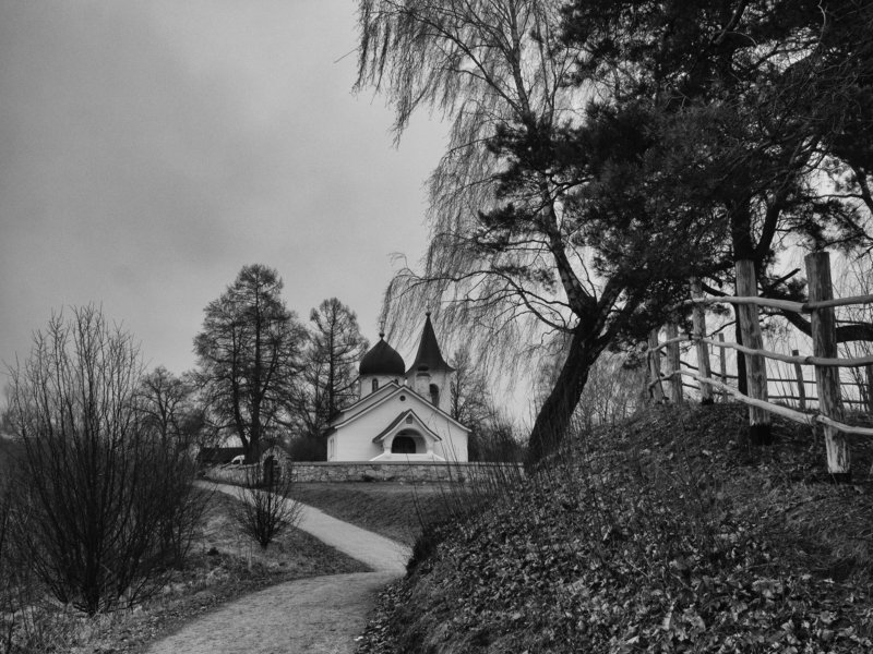 Polenovo, Church, Monochrome, Black and white, Russia Winter in Polenovo фото превью