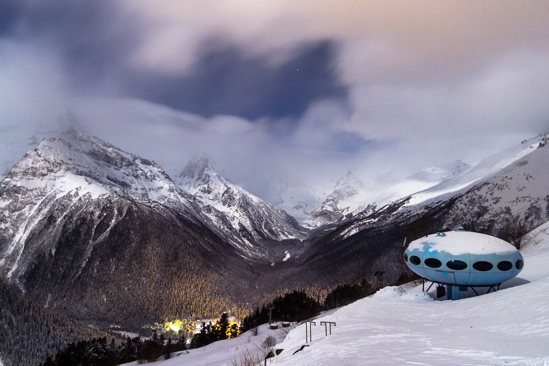 кавказ, домбай, зима, ночь, снег, ущелье, горы, Джугутурлучат, полнолуние Домбайская ночьphoto preview