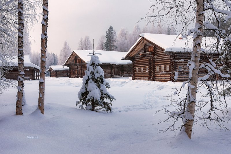 зима, снег, деревня, дома, деревья, елка, новый_год Сказочная деревняphoto preview