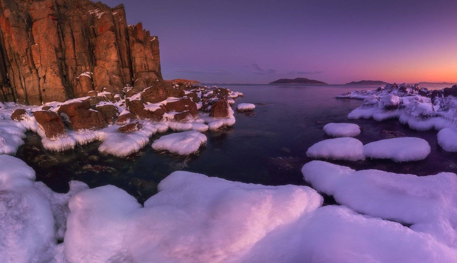 зима, море, скалы, лёд, Андрей Кровлин