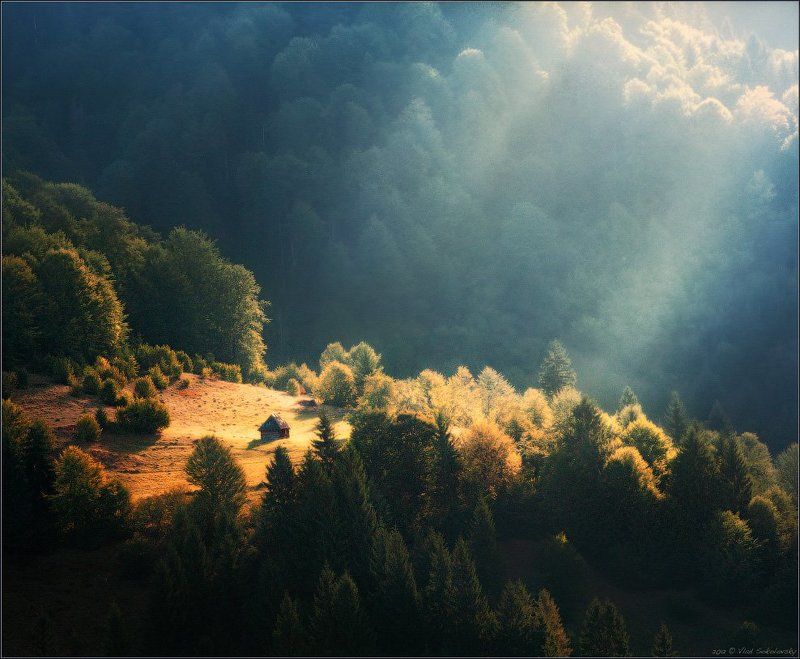 карпаты, горы, закарпатье, межгорье, луч, свет, утро, дымка, лучи, поляна, склон, пятно / С первыми лучами ... /photo preview