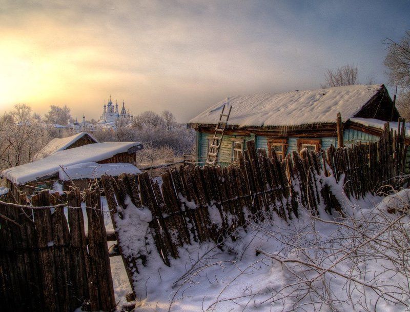 муром, дом, овраг, зима, церковь, утро, восход Дом у оврагаphoto preview