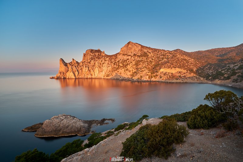 sea, landscape, color, sunset, water, stones, nature, outdoor, orange, red, russia, crimea, море, пейзаж, цвет, закат, камни, природа, россия, крым Cape Chicken-Kaya at Dawnphoto preview