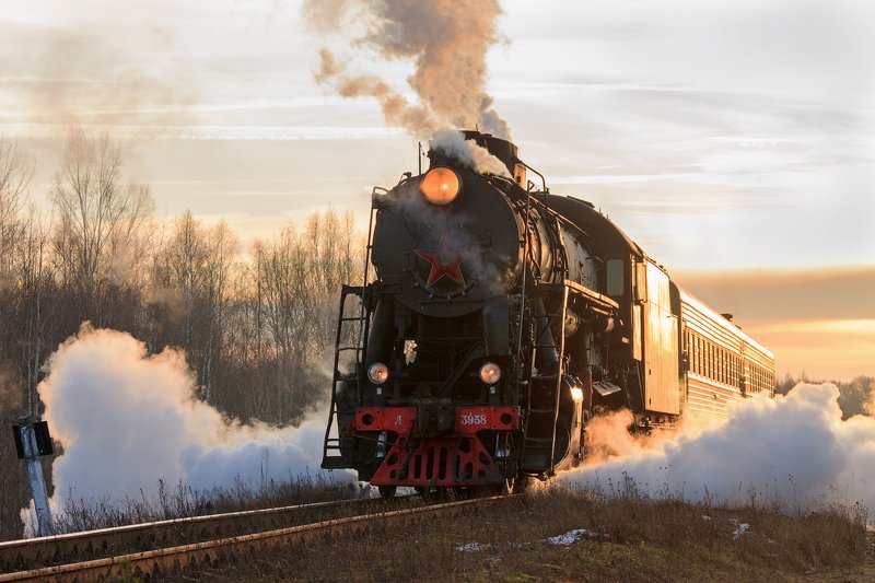 поезд, железная дорога, пар, техника, паровоз, л, лебедянка, осташков, сорога, черный дор, селигер, сорога, тверская область, зима, весна, природа, пейзаж, закат photo preview