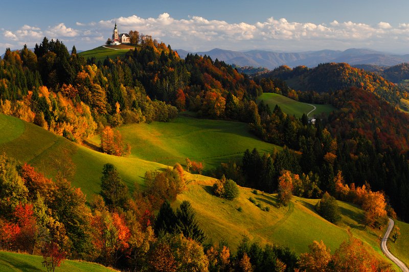 autumn, colors, tree, church, slovenia, hill, mountain, meadow Autumn colorsphoto preview
