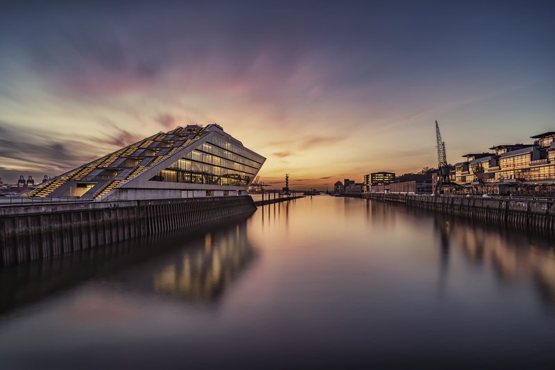 dockland, building, water, river, elbe, sunset, longexposure Dockland 5photo preview