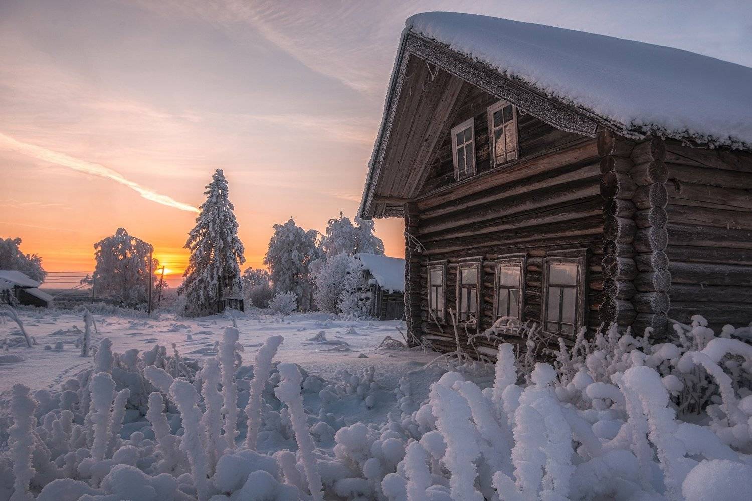 зима в деревне, деревня, зима, зимний закат, закат, village, winter, Алексей Юницын