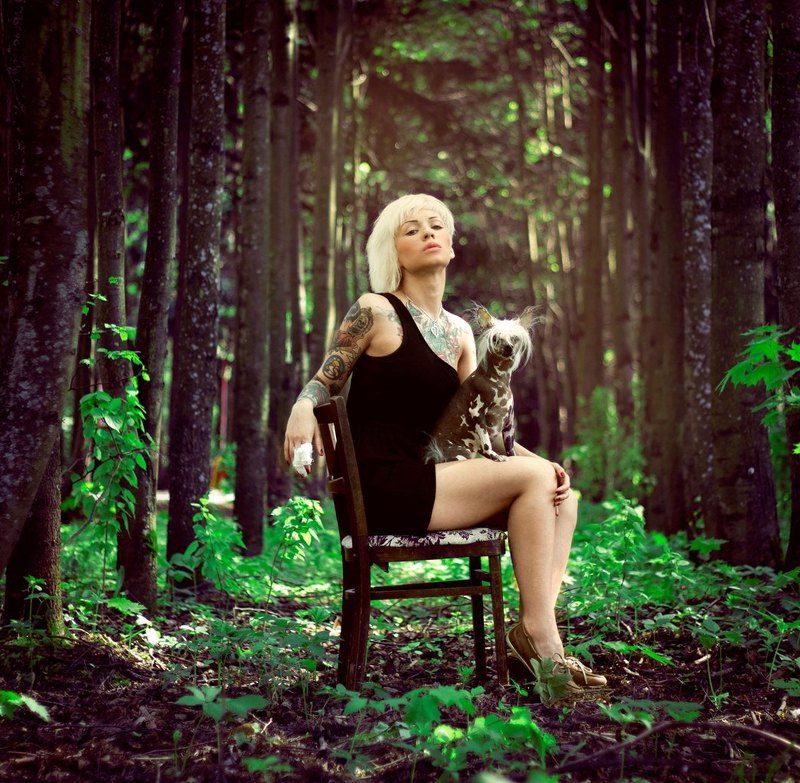 жанровый, портрет, портрет, тату, tattoo, животные, природа, лес, девушка photo preview