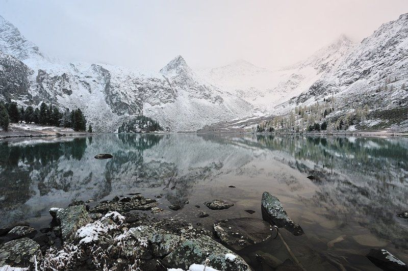 алтай, горы, отражение, снег Первый снег лег, затишье перед бурейphoto preview