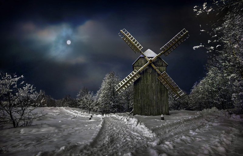 беларусь, звезды, зима, луна, мороз, ночь, снег, озерцо, логойск, дудутки, вечера-на-хуторе, фотограф-интерьеров-в-минске Melnik ночью забрел на мельницу :) фото превью