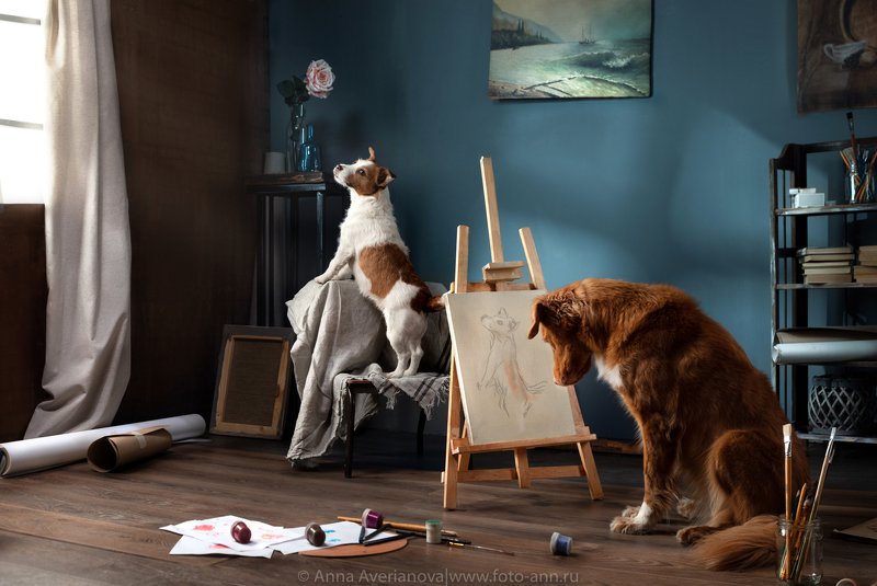 собака, художник Художник  его  музаphoto preview