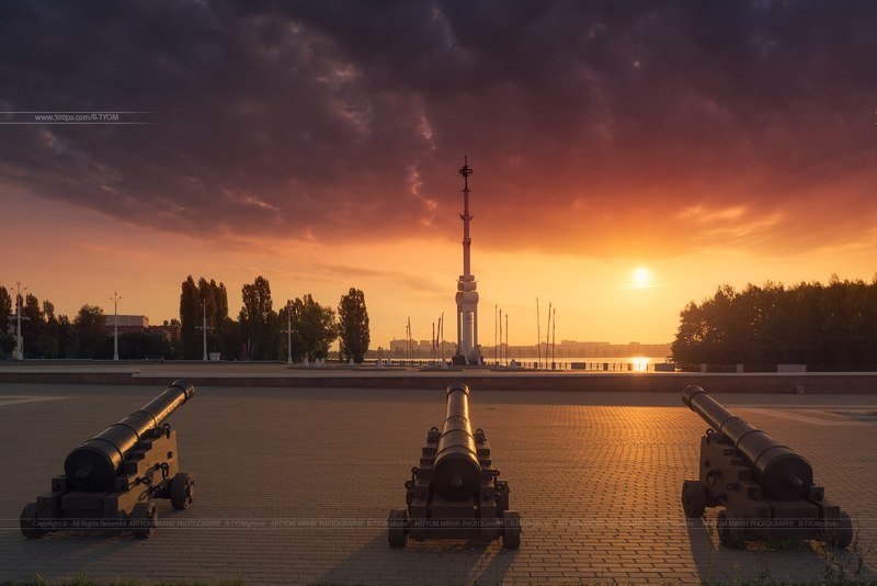 воронеж, россия, адмиралтейская набережная, артем мирный, закат, рассвет, солнце, площадь, шпиль, стела, пушка, блик, вода, река, небо, утро, облака, artyom mirniy, capriccio, veduta, photoartist, ведута, каприччио, фотохудожник Адмиралтейская площадьphoto preview